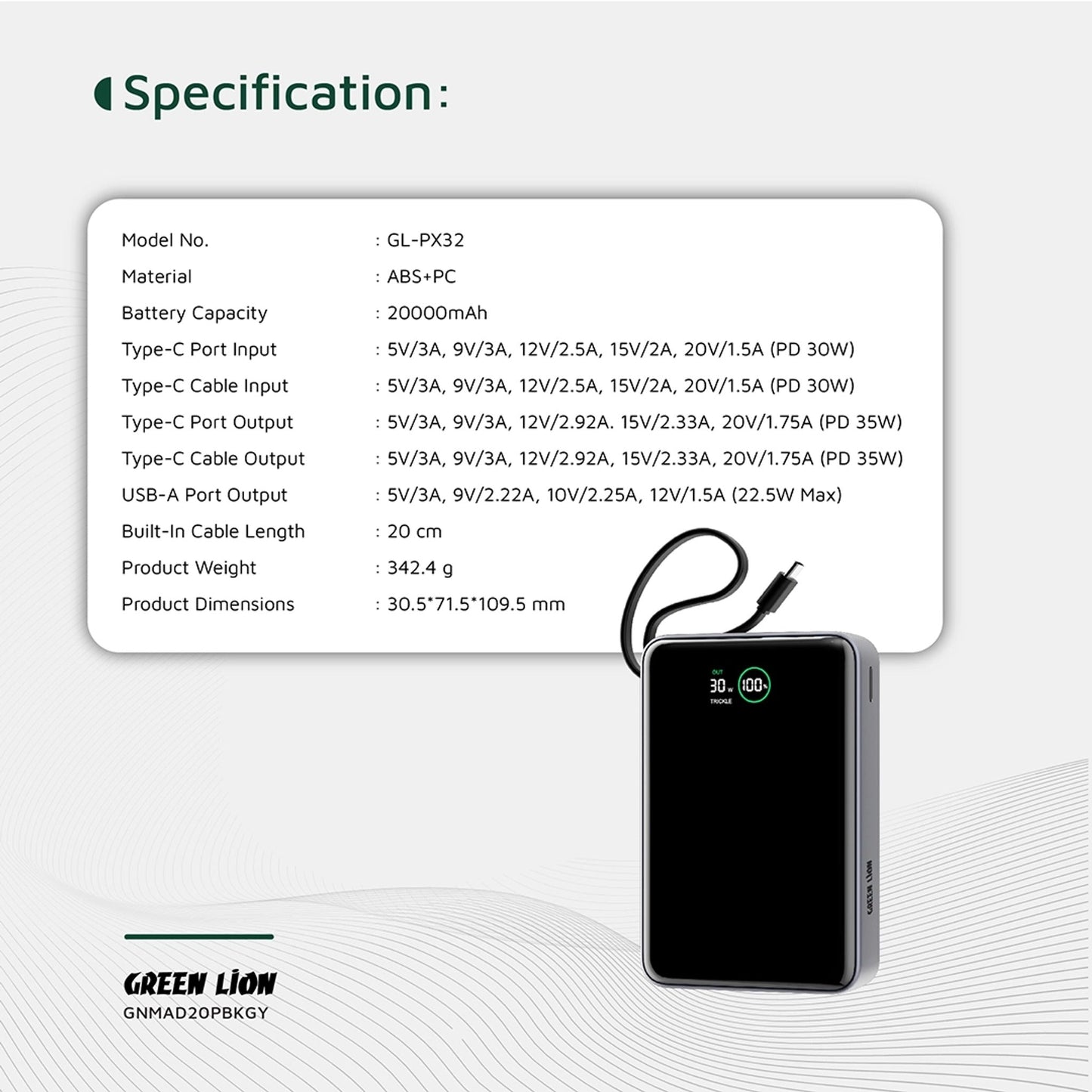 Green Lion Madrid 20 Power Bank 20000mAh PD 35W