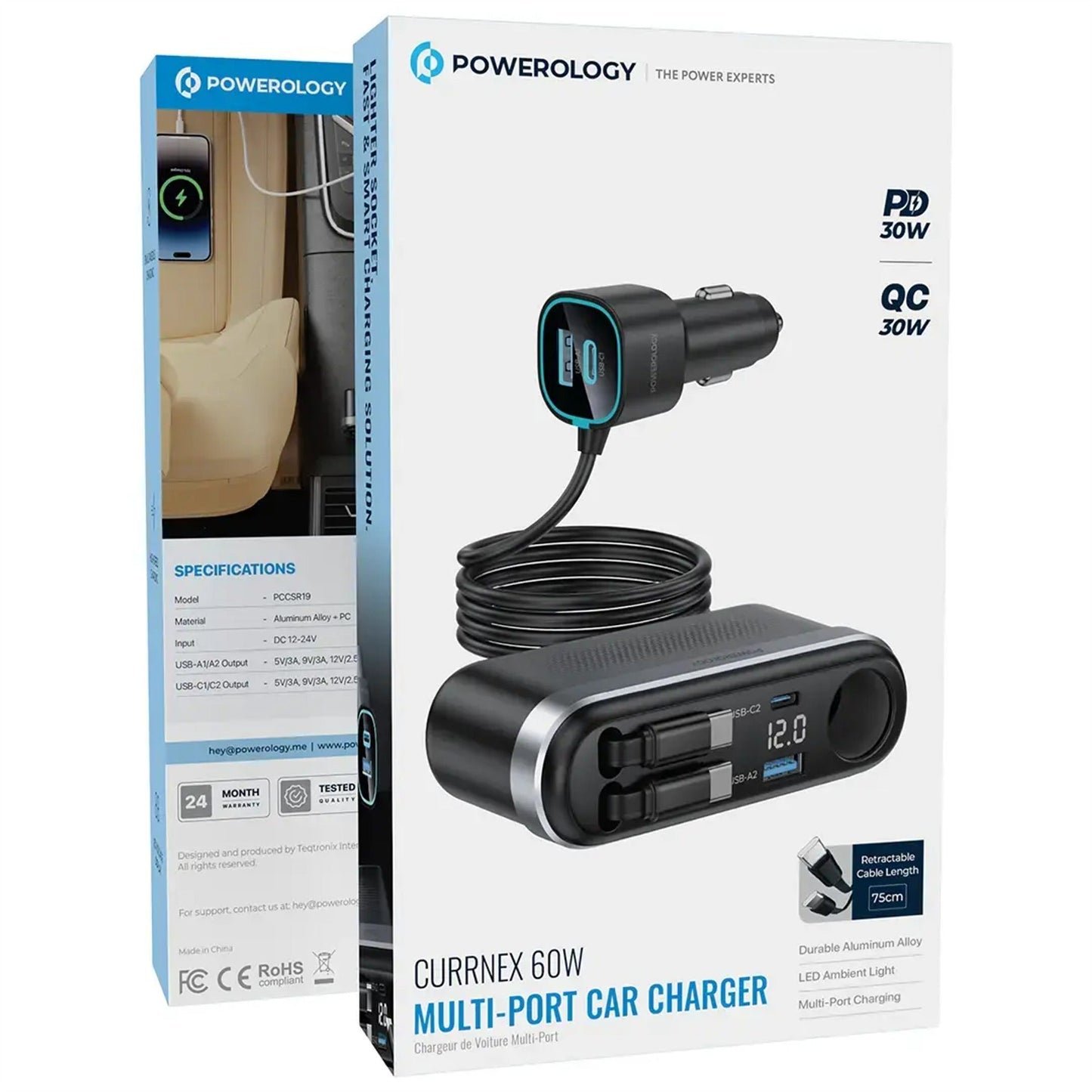 Powerology Currnex 60W Multi-Port Car Charger