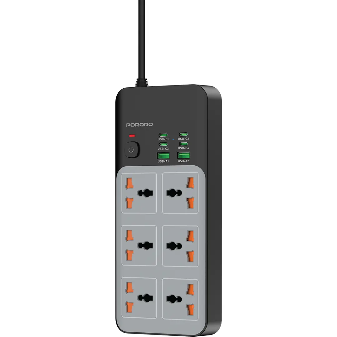 Porodo 3000W | 6AC Universal Power Strip with 6 USB Ports (4C + 2A)