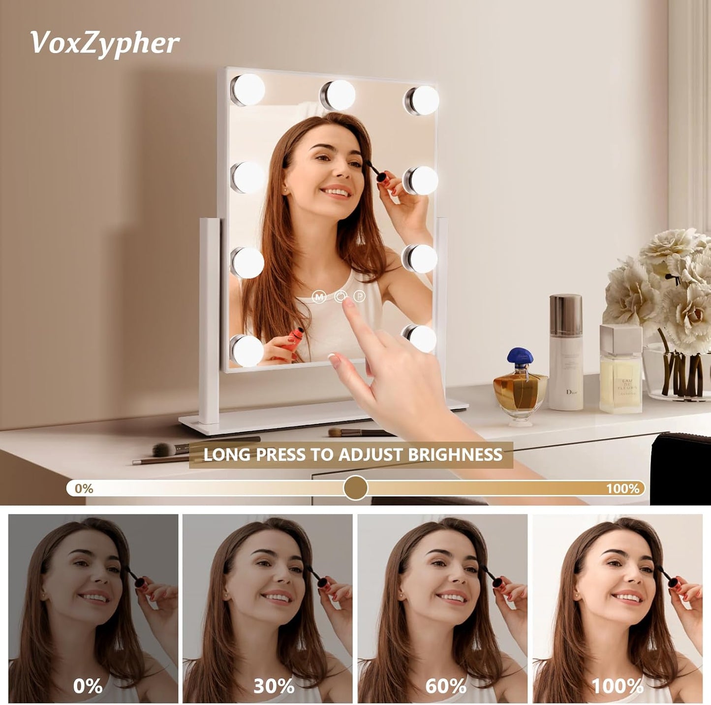 Rotatable LED Makeup Mirror with 9 Dimmable LED Bulbs 360° JX-521