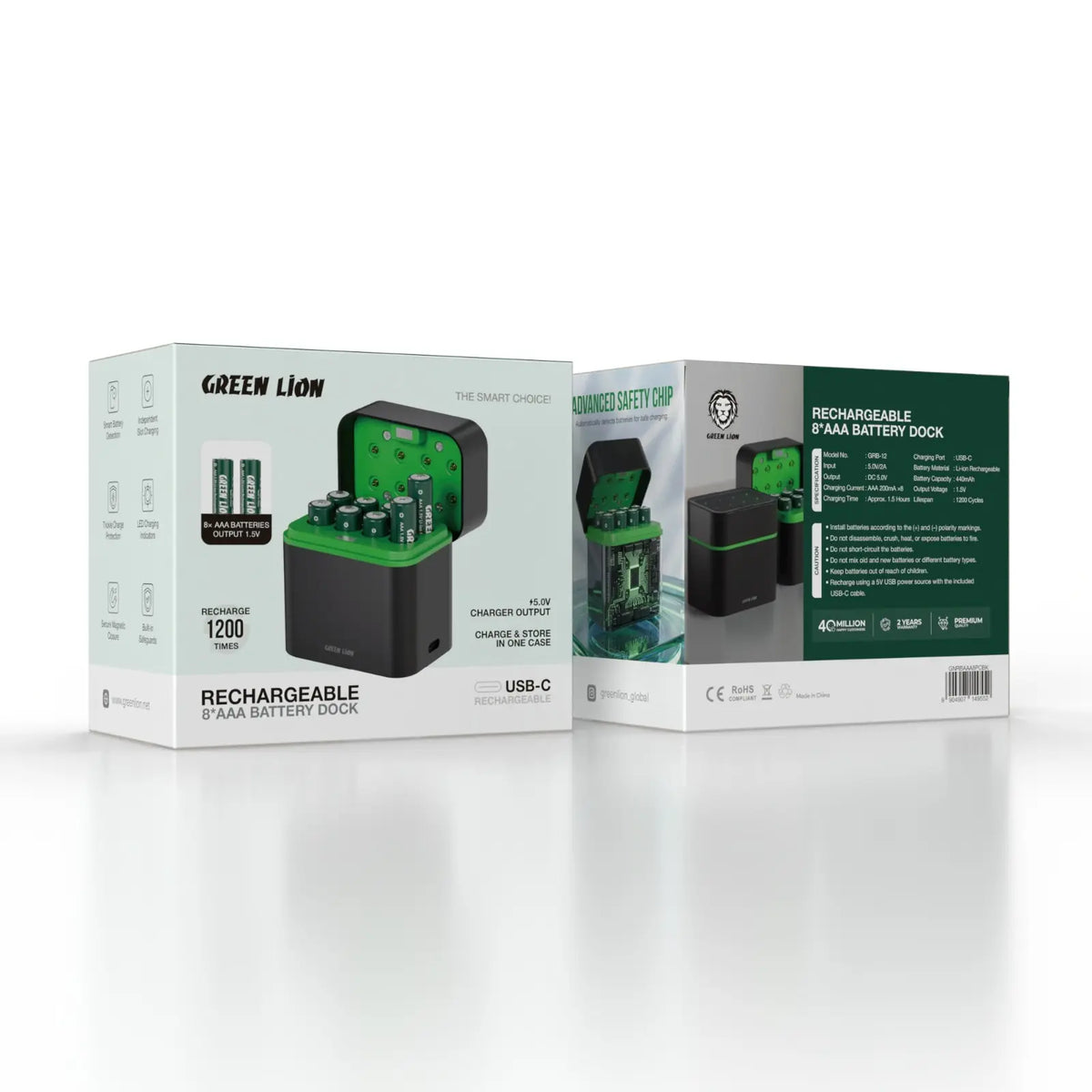 Green Lion RECHARGEABLE 8*AAA Battery Dock USB-C