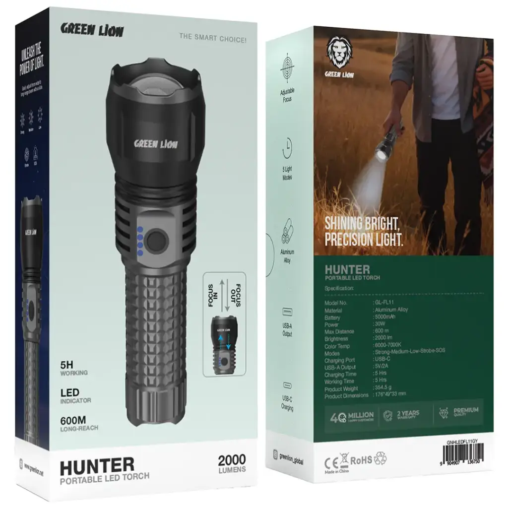 Green Lion Hunter Portable LED Flashlight
