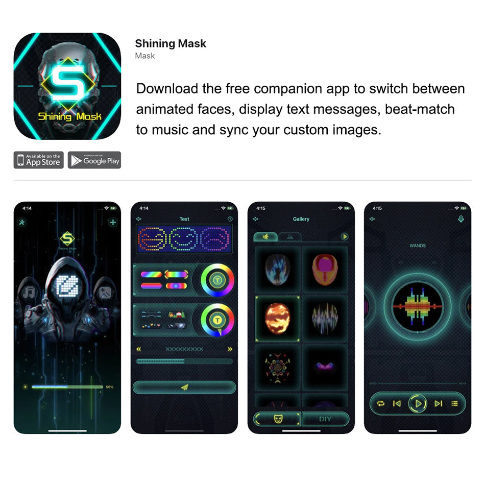 Shining LED Mask with Bluetooth Programmable App