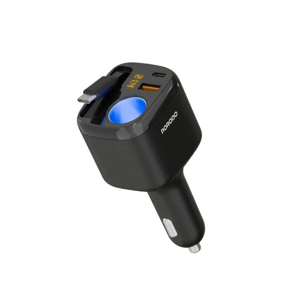 Porodo Apolo 93W Multi-Port Car Charger with Type-C Retractable Cable