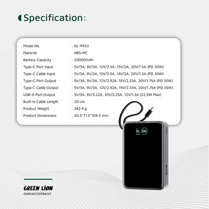 Green Lion Madrid 20 Power Bank 20000mAh PD 35W