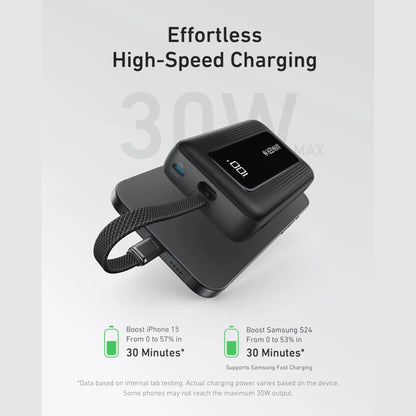 Anker Zolo Power Bank (10K, 30W) with a 5.4-inch (13.7 cm) built-in USB-C cable