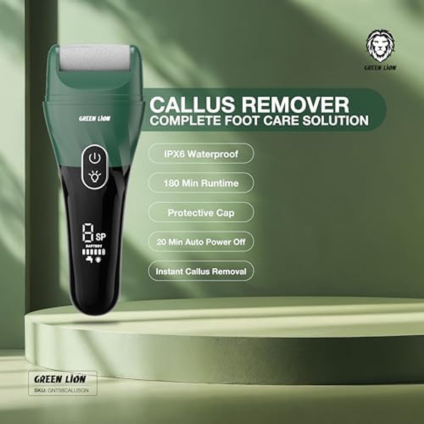 Green Lion Callus Remover – Rechargeable Dead Skin Remover 2500 RPM