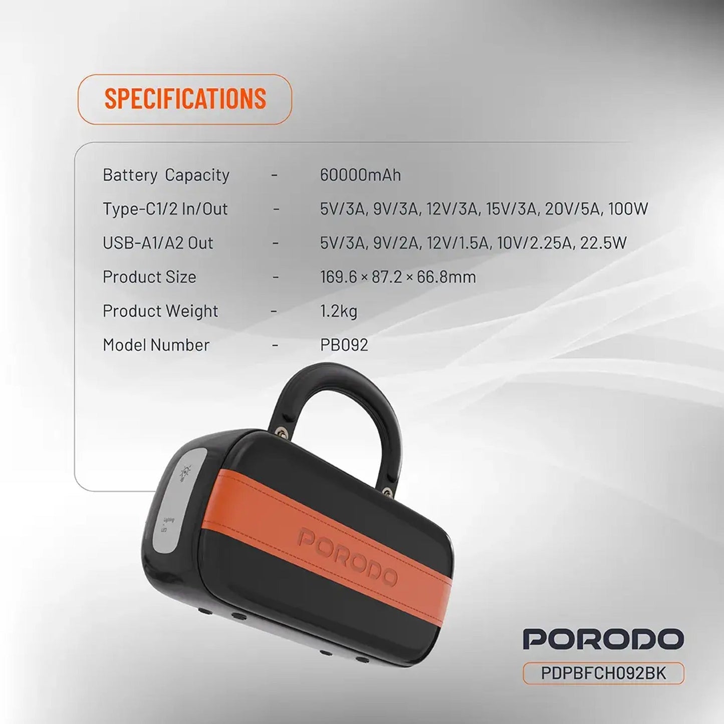 Porodo Sway 60000mAh Power Bank with Built-In LED Lighting