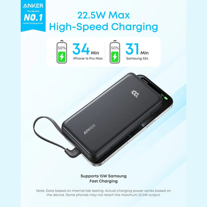 Anker Zolo Power Bank (20K, 22.5W, Built-In USB-C Cable)