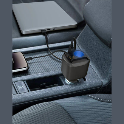 Porodo Apolo 93W Multi-Port Car Charger with Type-C Retractable Cable