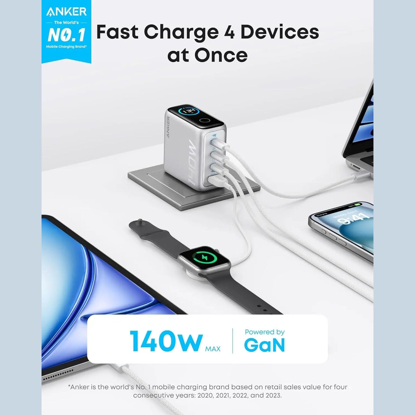 Anker Charger (140W, 4-Port, PD 3.1) with USB-C Cable