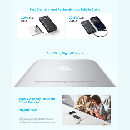 Anker Zolo Power Bank (20K, 22.5W, Built-In USB-C Cable)