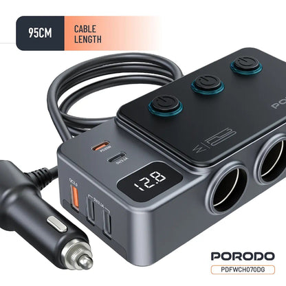 Porodo 120W Car Charger Hub Triple-Port Lighter Socket
