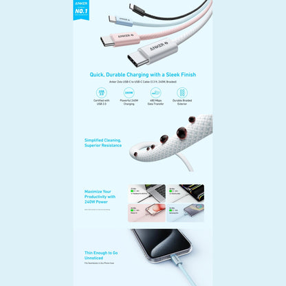 Anker Zolo USB C to USB C 240W Braided Fast Charging Cable