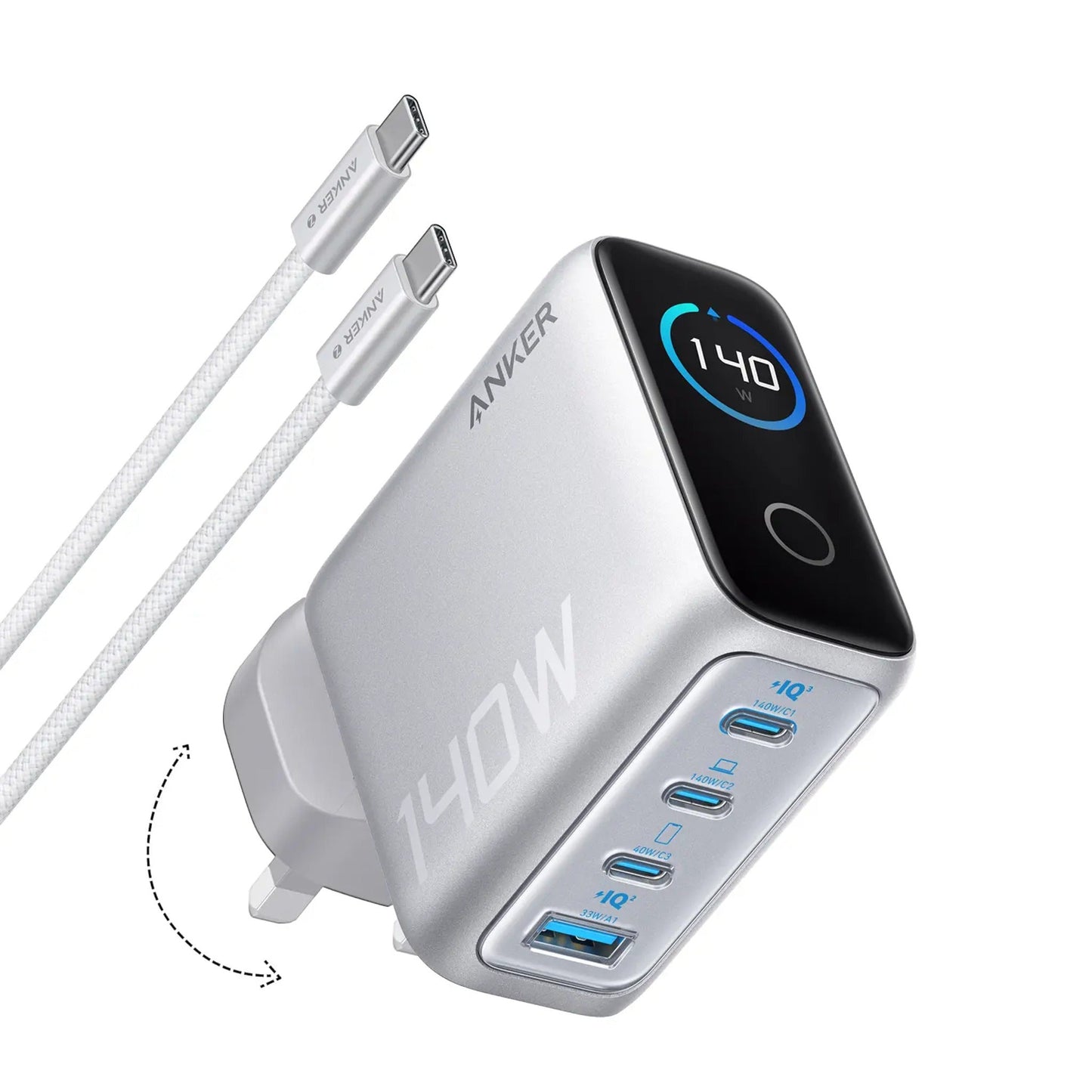 Anker Charger (140W, 4-Port, PD 3.1) with USB-C Cable