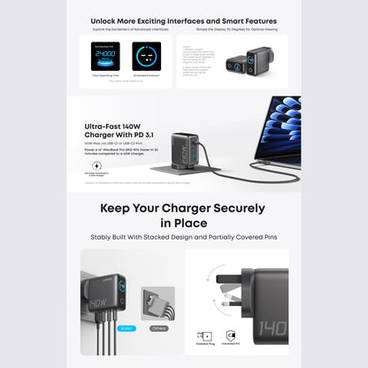 Anker Charger (140W, 4-Port, PD 3.1) with USB-C Cable