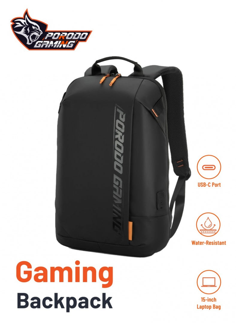 Porodo Gaming Water-Resistant PU Laptop Backpack With USB-C Port