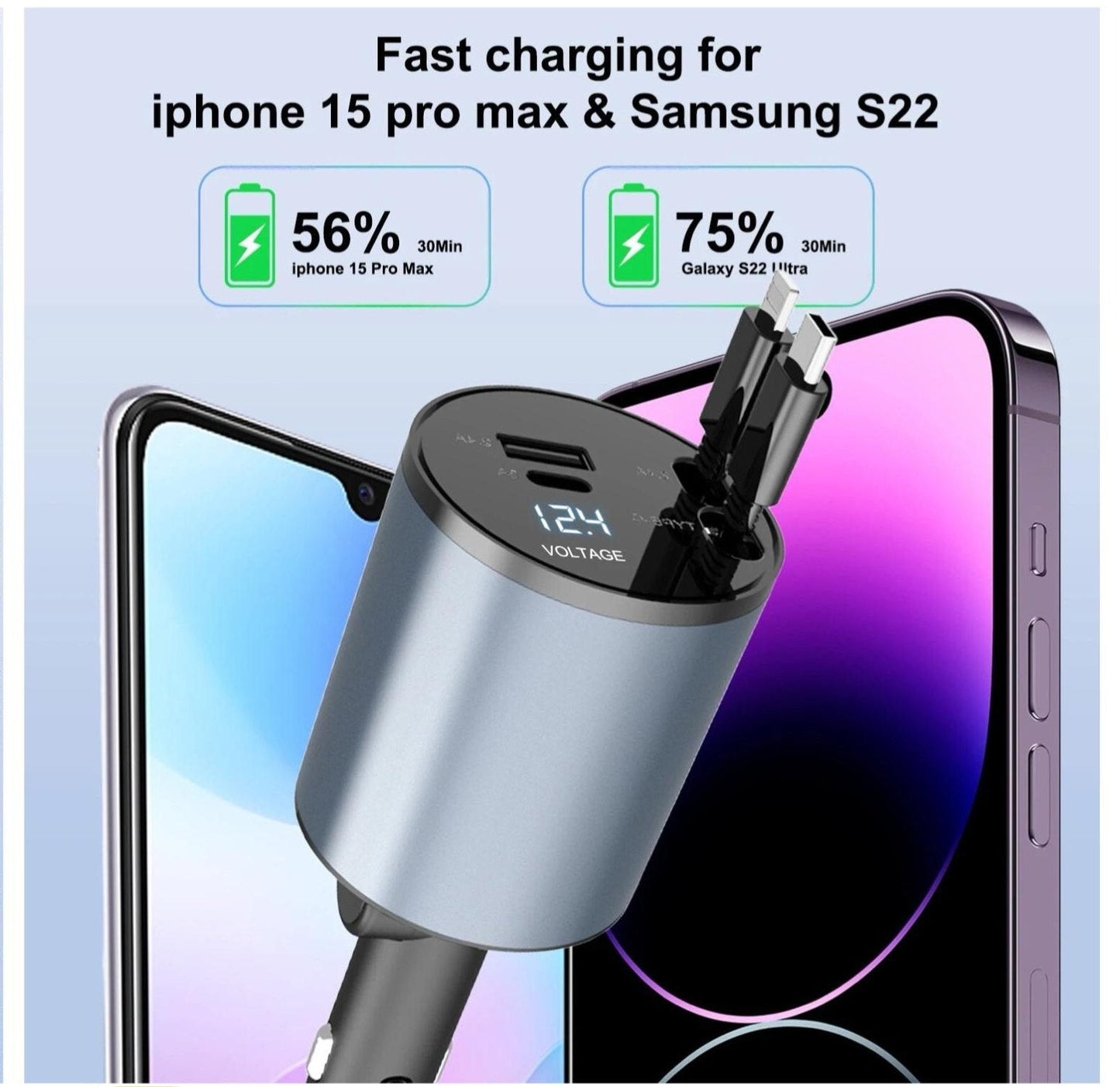 Green Lion 4 In 1 Car Charger With Retractable Cable