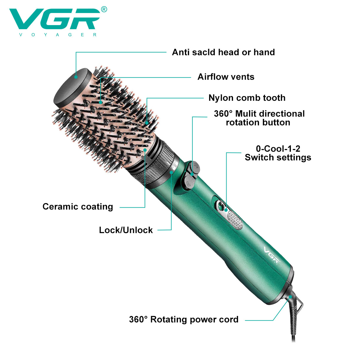مصفف الشعر الاحترافي الدوار 2 في 1 VGR V-498