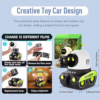 Music Cartoon Robot Car Projection Lamp for Kids