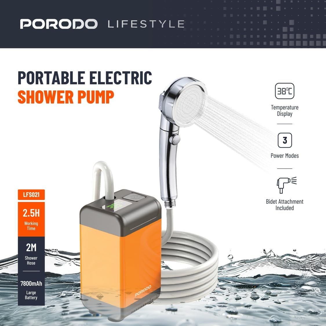 Porodo Portable Electric Shower Pump