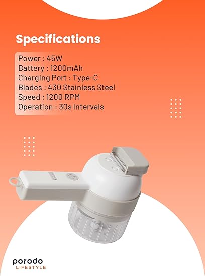 Porodo LifeStyle 45W 4in1 Portable Food Chopper