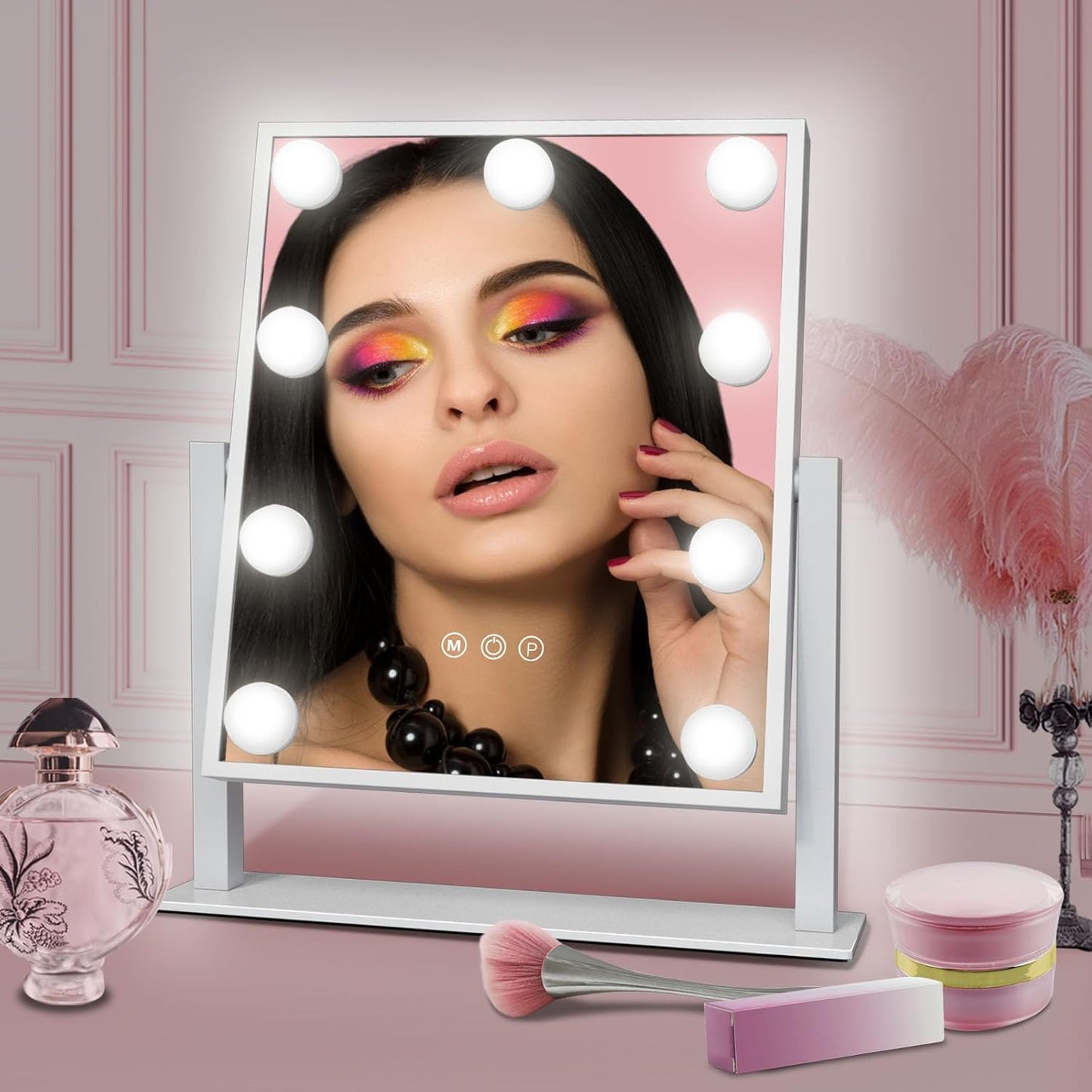 Rotatable LED Makeup Mirror with 9 Dimmable LED Bulbs 360° JX-521