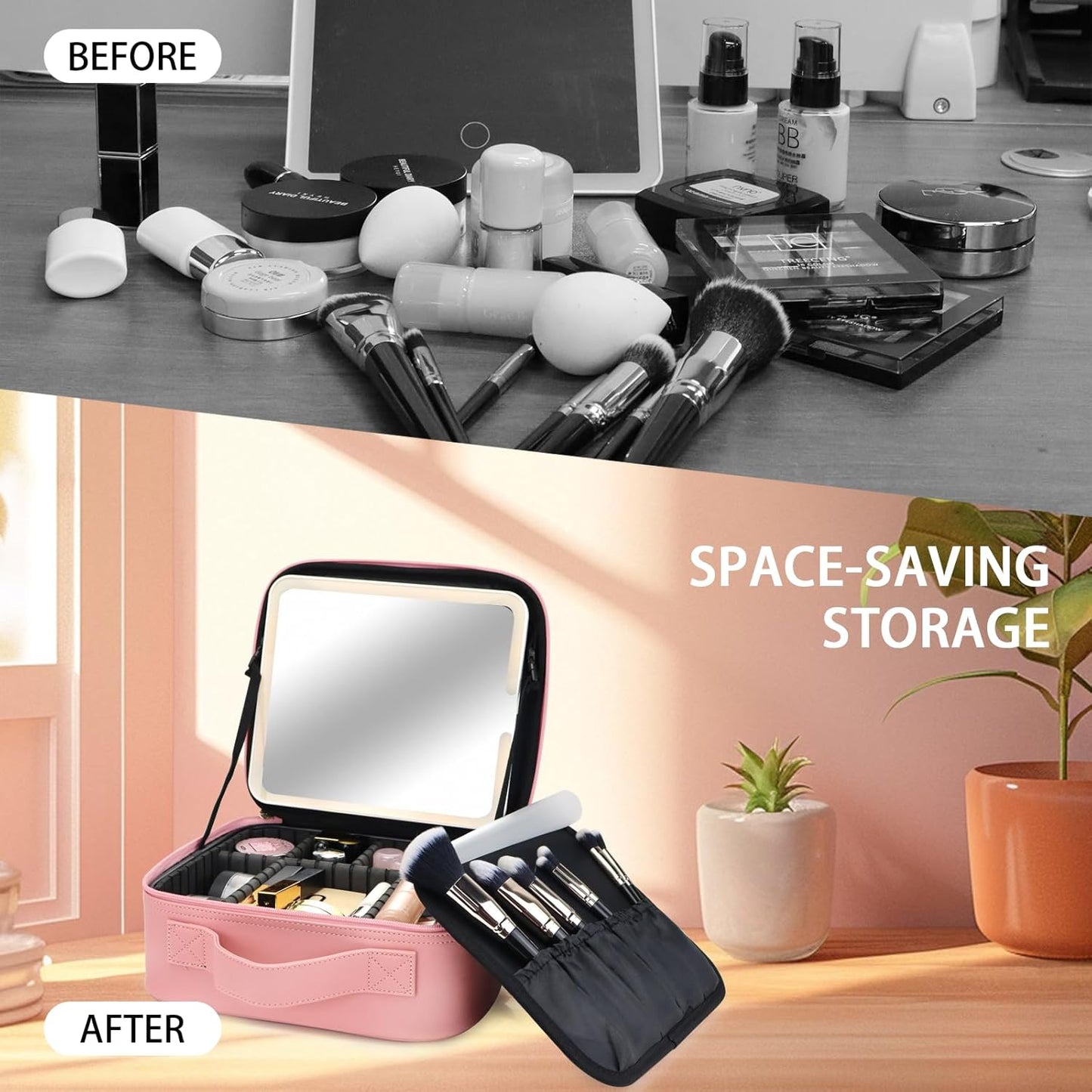Makeup Bag with LED Mirror | Portable Travel Makeup Organizer