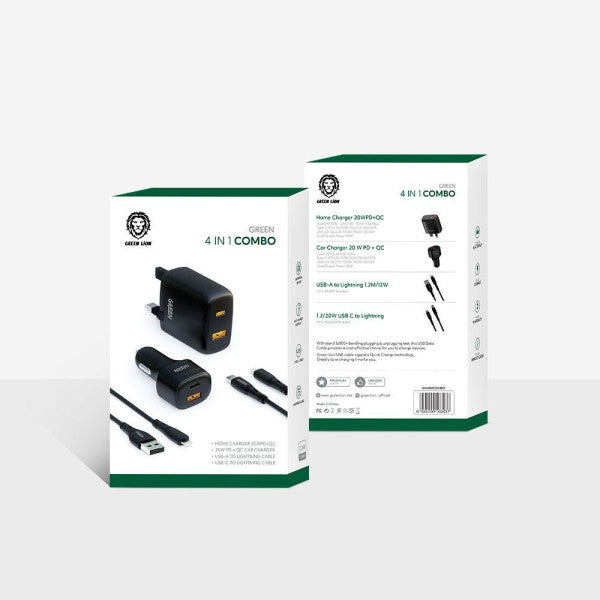 Green Lion 4 in 1 Combo Pack - Dual USB Wall Charger