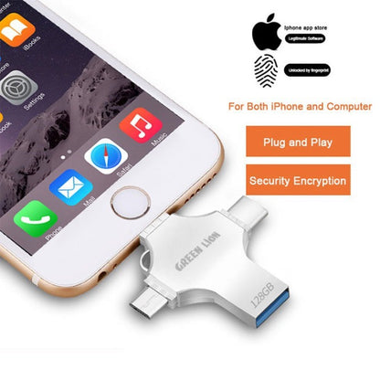 محرك أقراص فلاش USB Green Lion 4 في 1