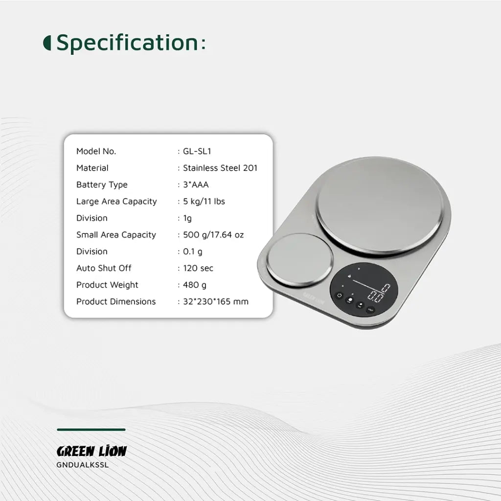 Green Lion Dual Kitchen Scale 5 KG/11 LBS