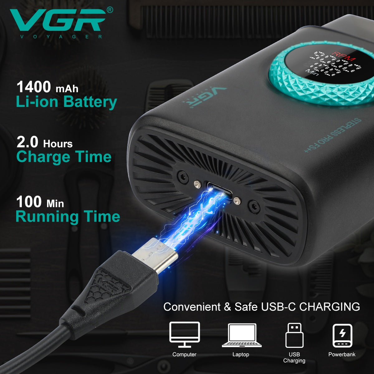 ماكينة حلاقة VGR الاحترافية ذات الرقاقة المزدوجة V-377