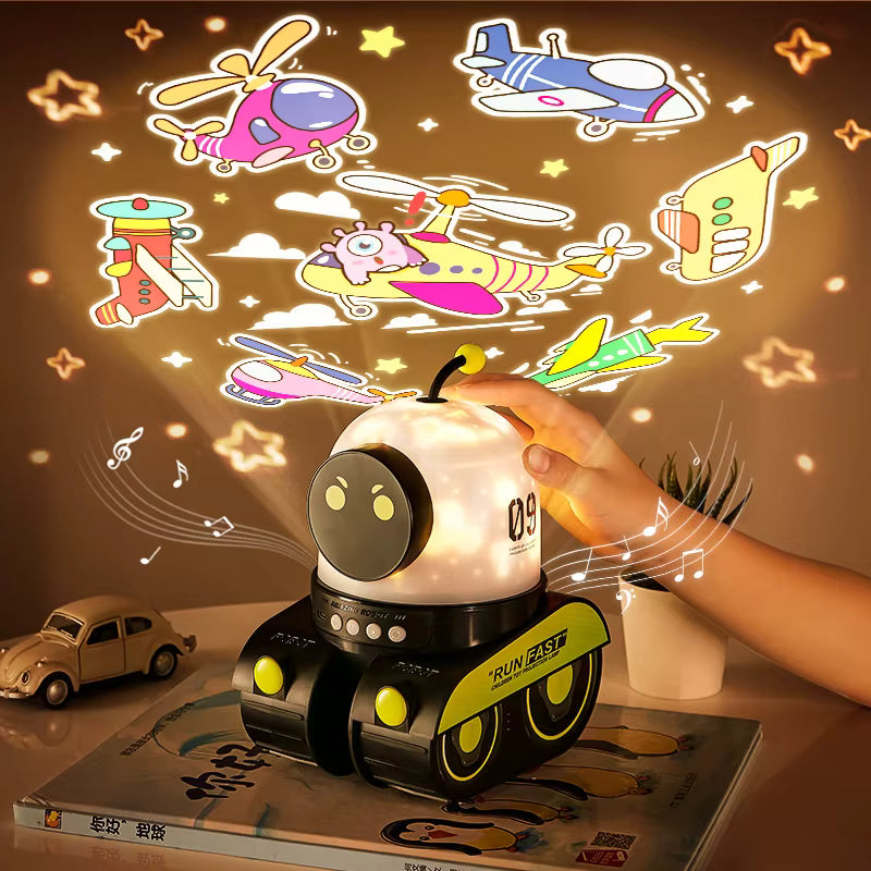 Music Cartoon Robot Car Projection Lamp for Kids