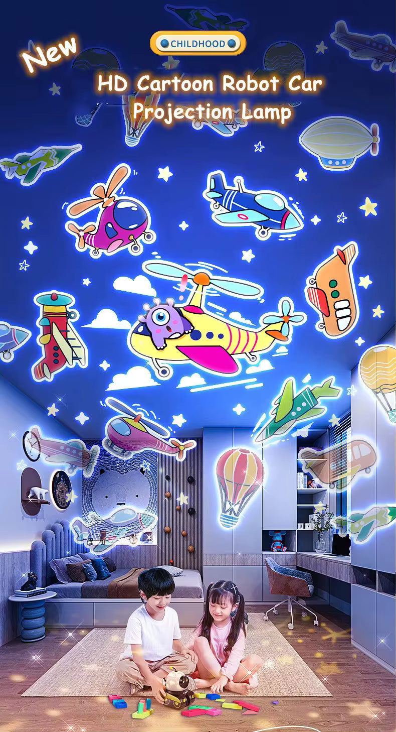 Music Cartoon Robot Car Projection Lamp for Kids