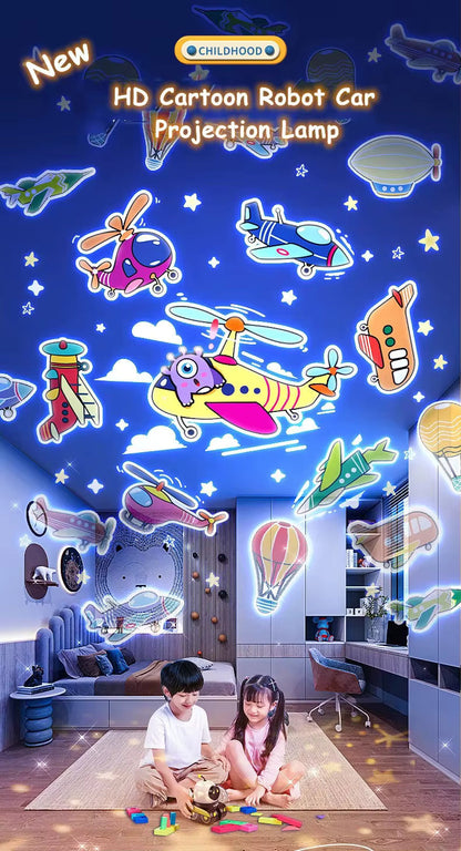 Music Cartoon Robot Car Projection Lamp for Kids