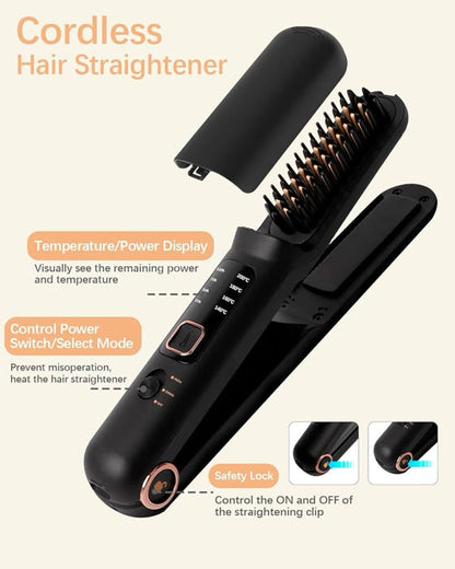 2in1 Cordless Hair Straightener Brush - LH2201