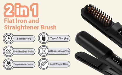 2in1 Cordless Hair Straightener Brush - LH2201