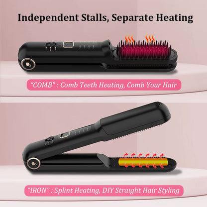2in1 Cordless Hair Straightener Brush - LH2201