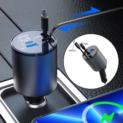 Green Lion 4 In 1 Car Charger With Retractable Cable