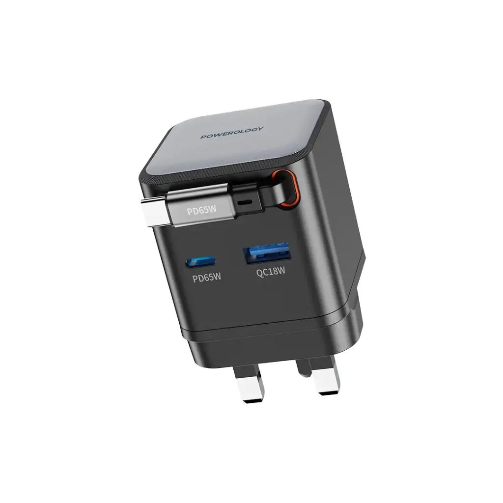 Powerology 65W Dual Port | Retractable GaN Charger
