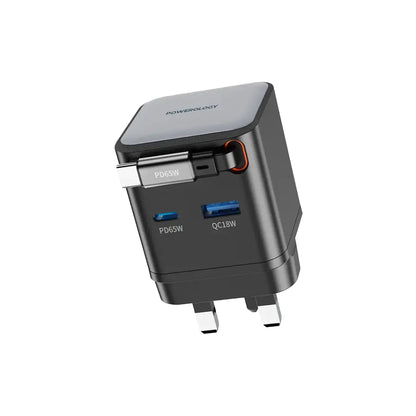 Powerology 65W Dual Port | Retractable GaN Charger