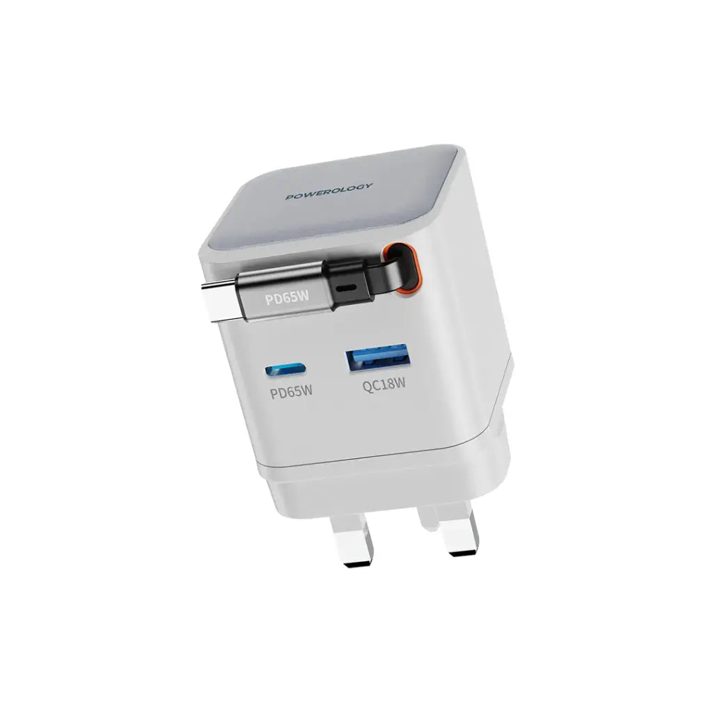 Powerology 65W Dual Port | Retractable GaN Charger