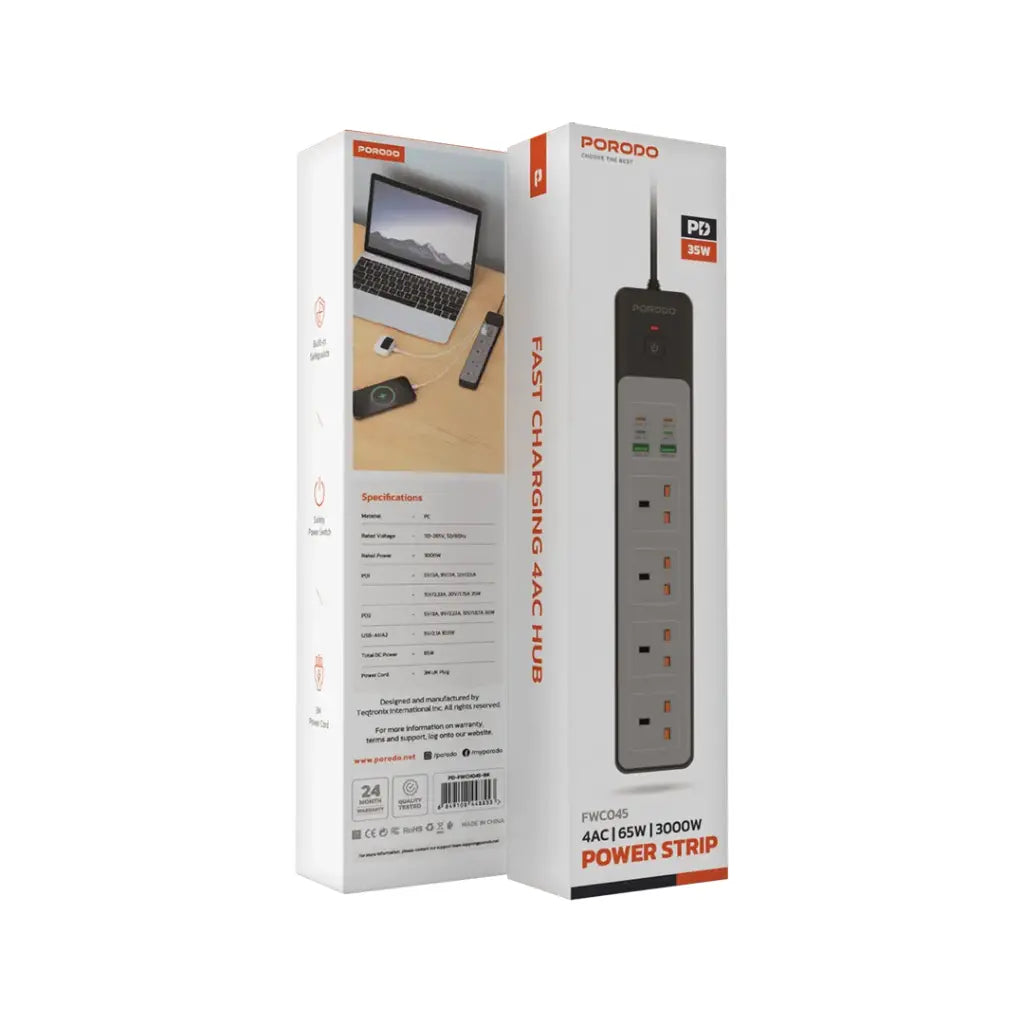 Porodo 4AC | 65W | 3000W Power Strip