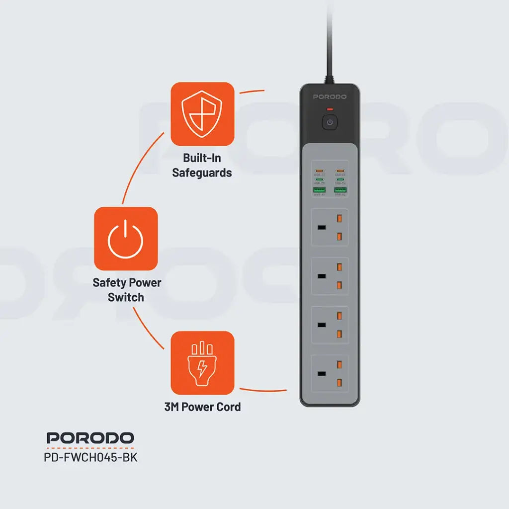 Porodo 4AC | 65W | 3000W Power Strip