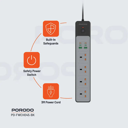 Porodo 4AC | 65W | 3000W Power Strip