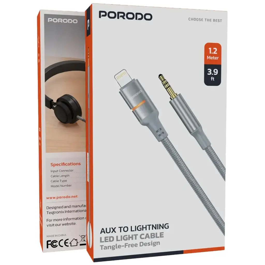 Porodo AUX to Lightning & USB-C LED Light Cable