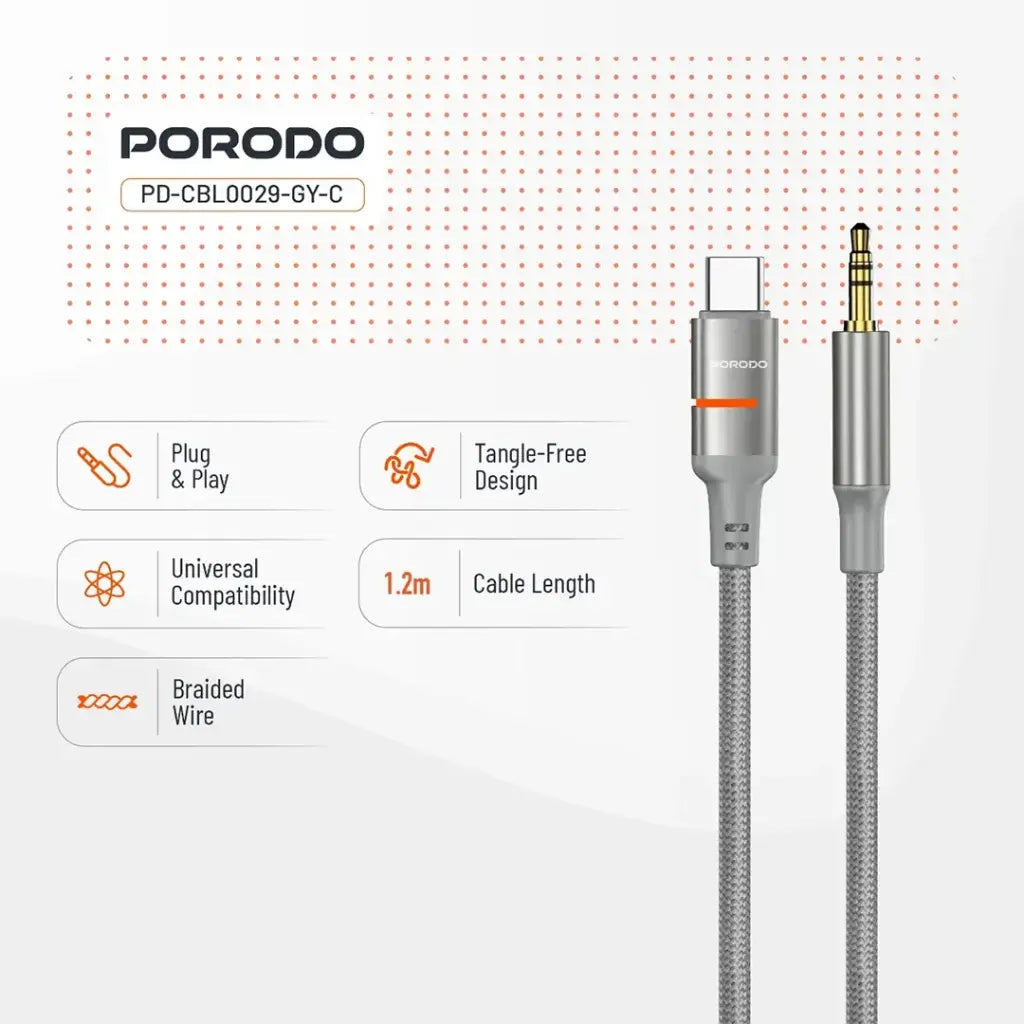 Porodo AUX to Lightning & USB-C LED Light Cable