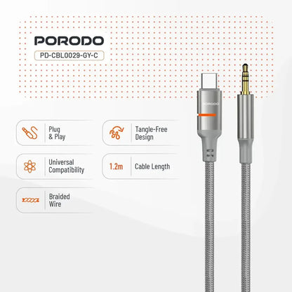 Porodo AUX to Lightning & USB-C LED Light Cable