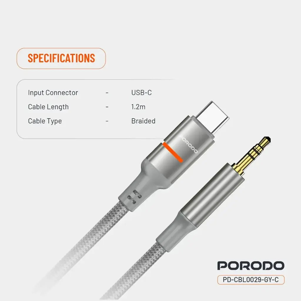 Porodo AUX to Lightning & USB-C LED Light Cable