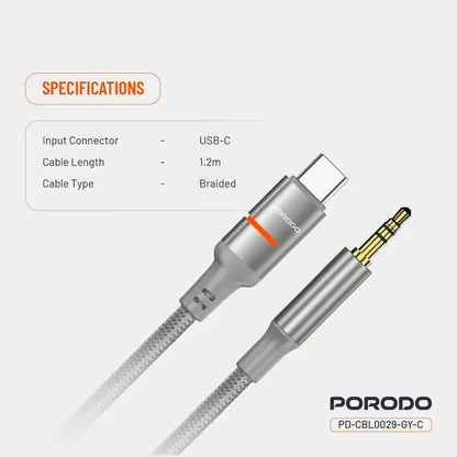 Porodo AUX to Lightning & USB-C LED Light Cable